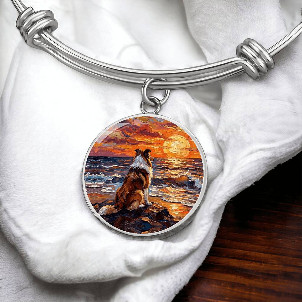 Beach Night - Collie Round Charm Bracelet