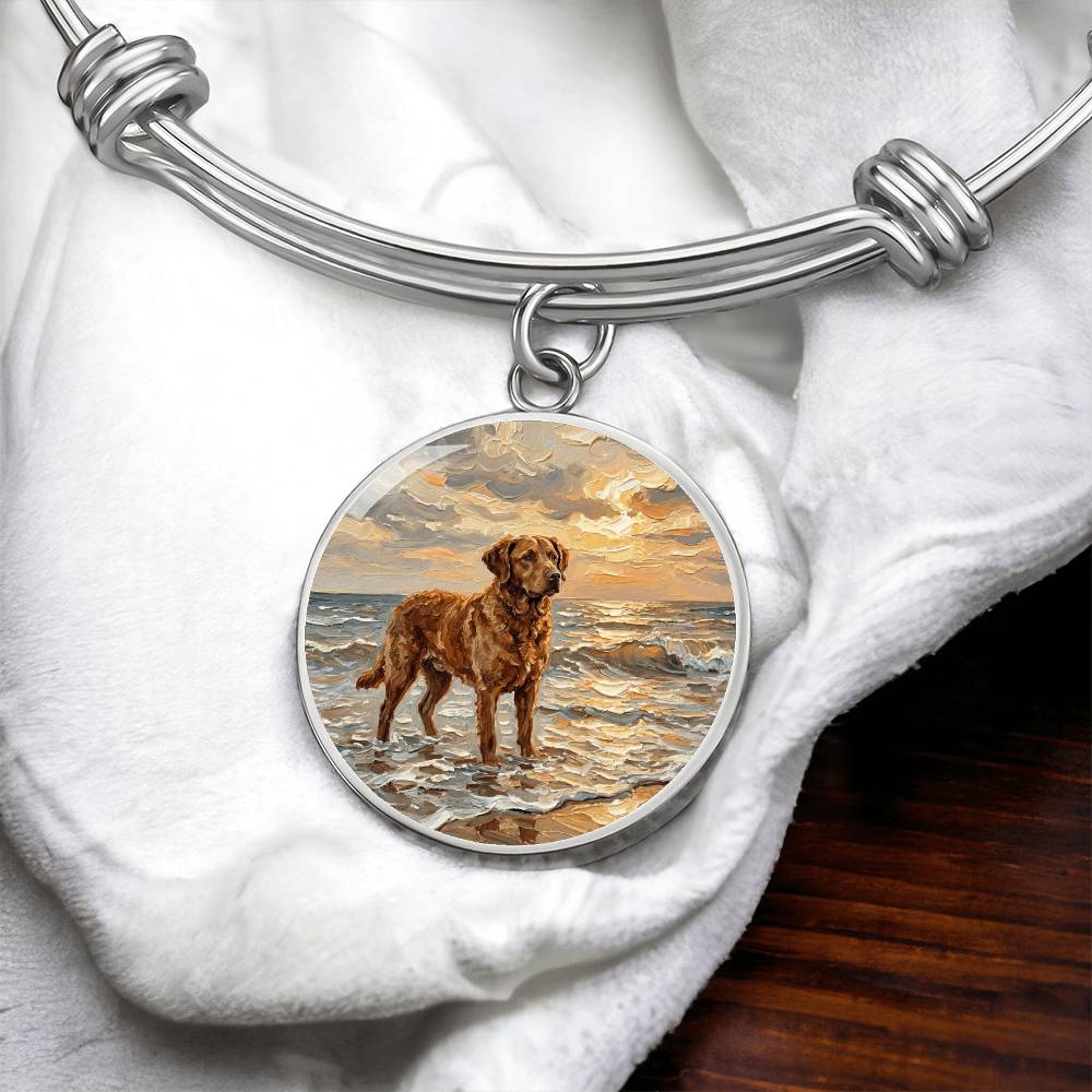 Beach Day - Chesapeake Bay Retriever Round Charm Bracelet