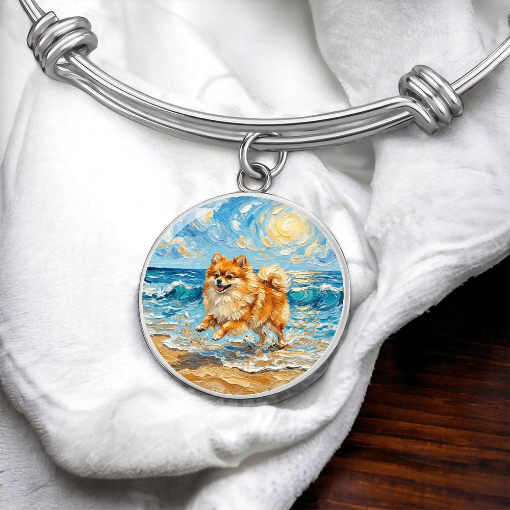 Beach Day - Pomeranian Round Charm Bracelet