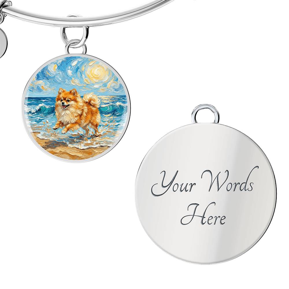 Beach Day - Pomeranian Round Charm Bracelet