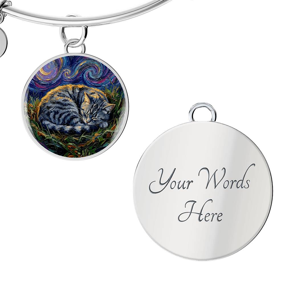 Sleepy American Shorthair Tabby Round Charm Bracelet