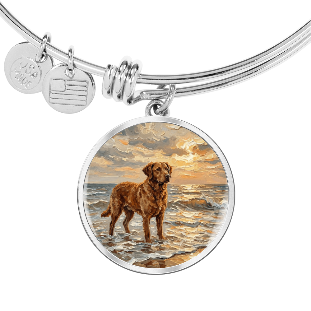Beach Day - Chesapeake Bay Retriever Round Charm Bracelet