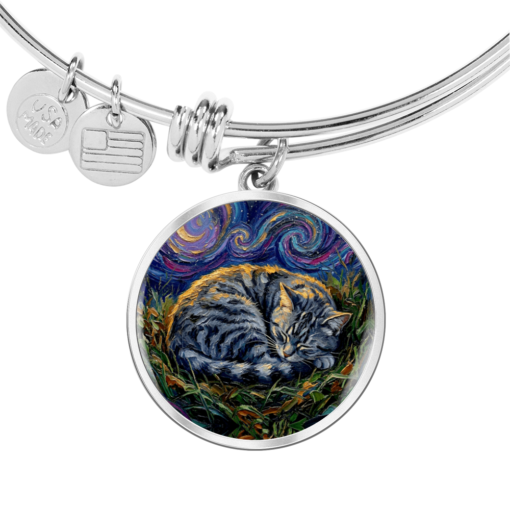 Sleepy American Shorthair Tabby Round Charm Bracelet