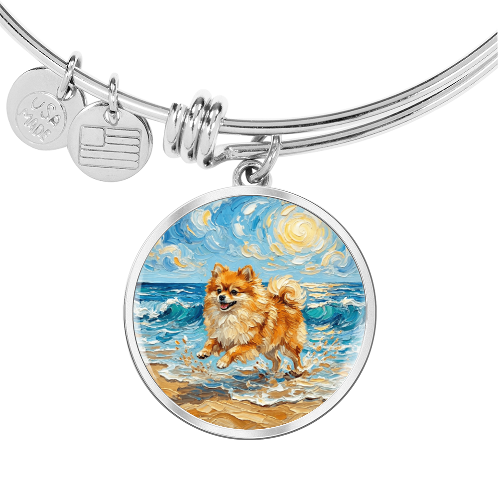Beach Day - Pomeranian Round Charm Bracelet