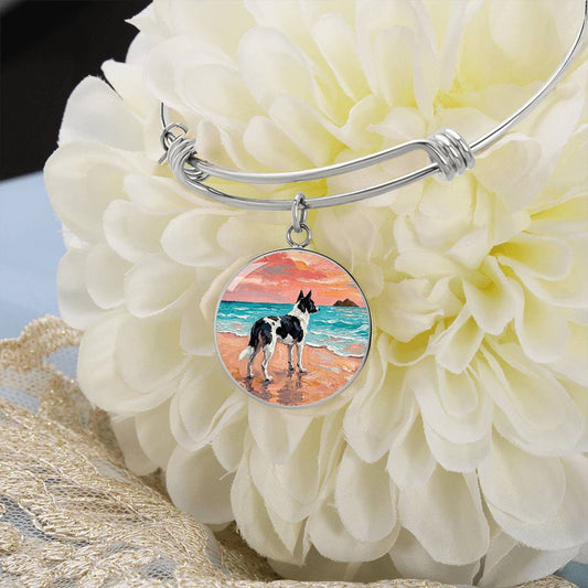 Beach Day - Canaan Dog Round Charm Bracelet