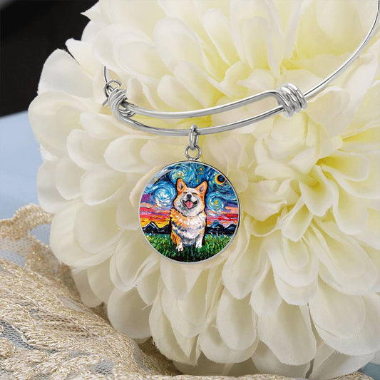 Smiling Corgi Round Charm Bracelet
