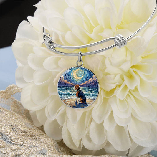 Beach Night - Beagle Round Charm Bracelet