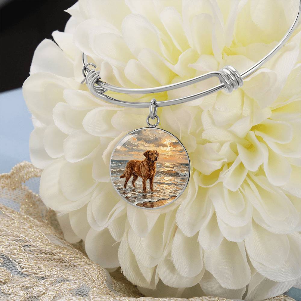 Beach Day - Chesapeake Bay Retriever Round Charm Bracelet