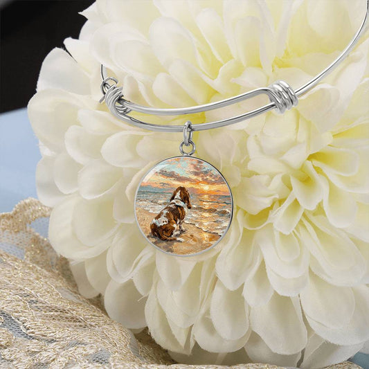 Beach Days - Basset Hound Round Charm Bracelet