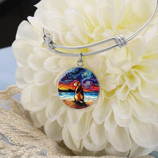 Beach Night - Beagle Round Charm Bracelet