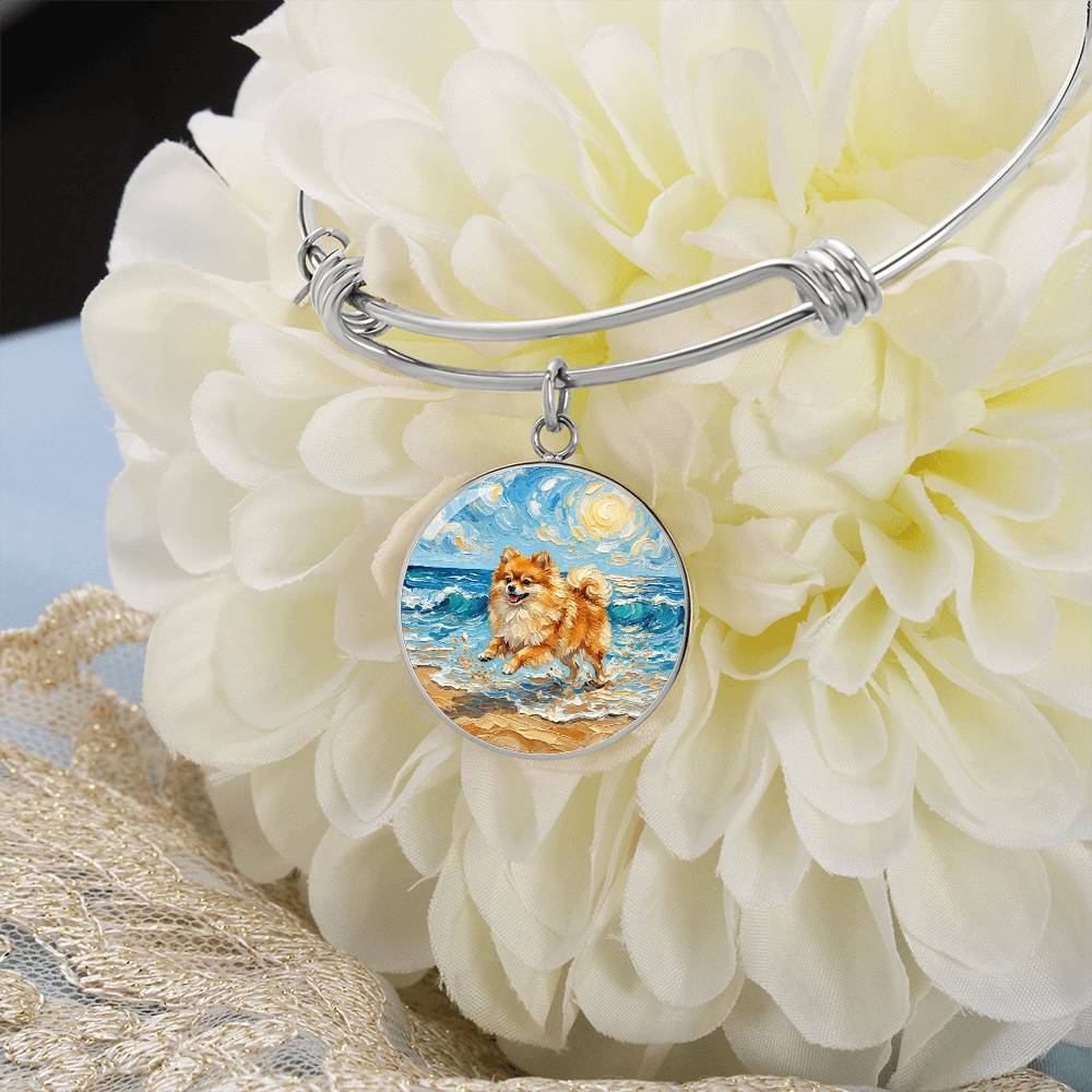 Beach Day - Pomeranian Round Charm Bracelet