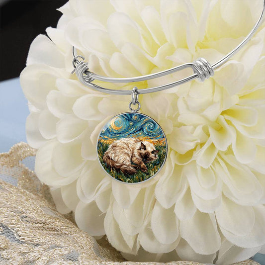 Sleepy Birman Night Round Charm Bracelet