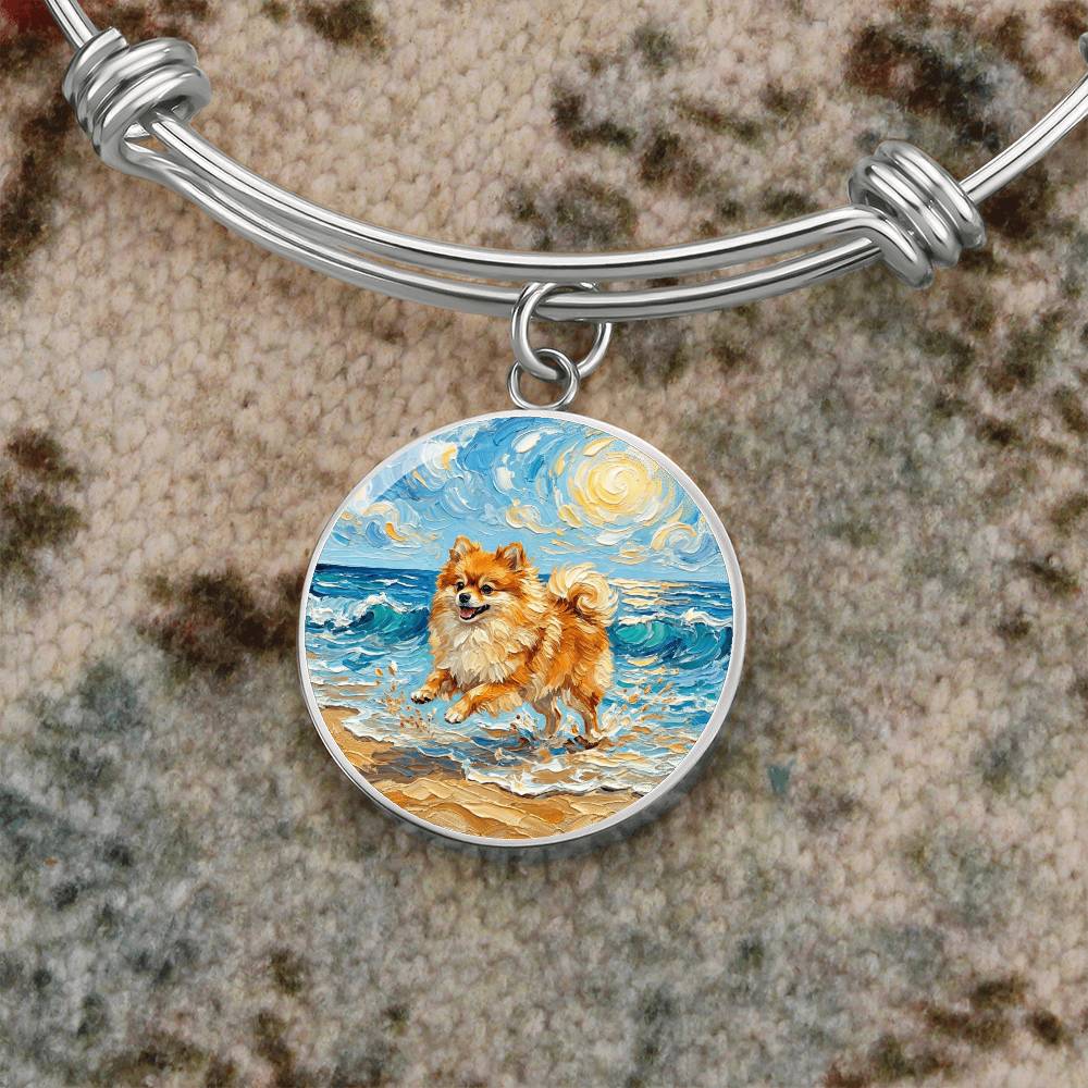 Beach Day - Pomeranian Round Charm Bracelet