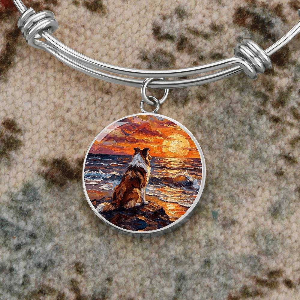 Beach Night - Collie Round Charm Bracelet