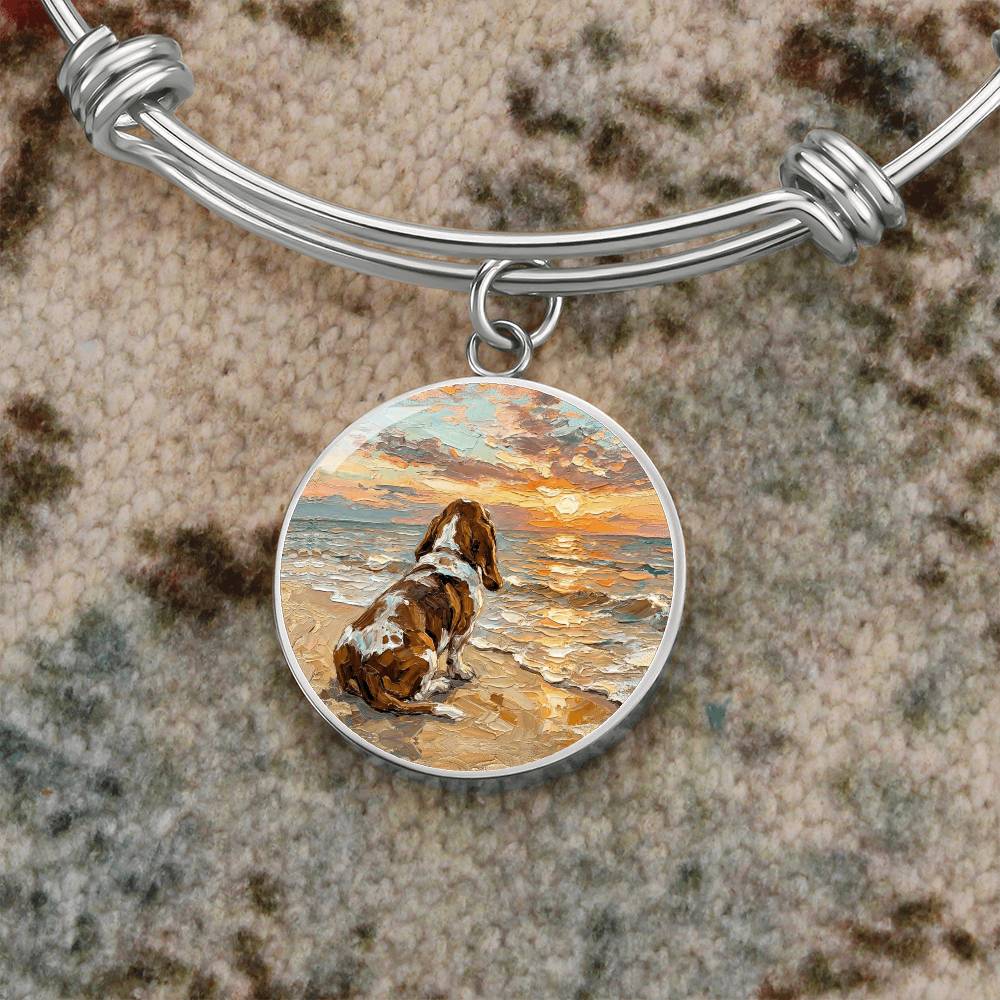 Beach Days - Basset Hound Round Charm Bracelet