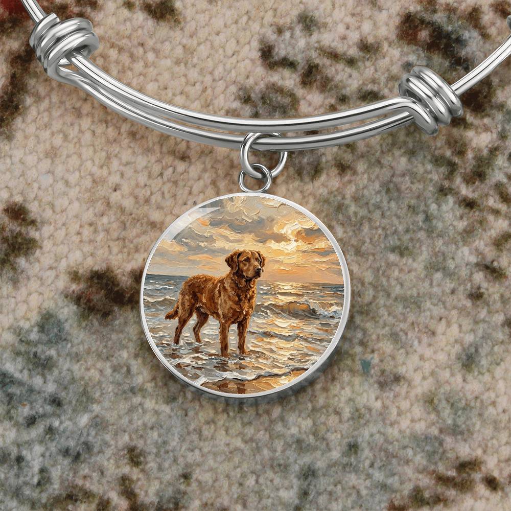 Beach Day - Chesapeake Bay Retriever Round Charm Bracelet