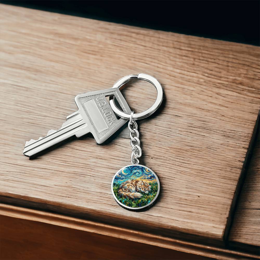 Sleepy Maine Coon Night Round Keychain