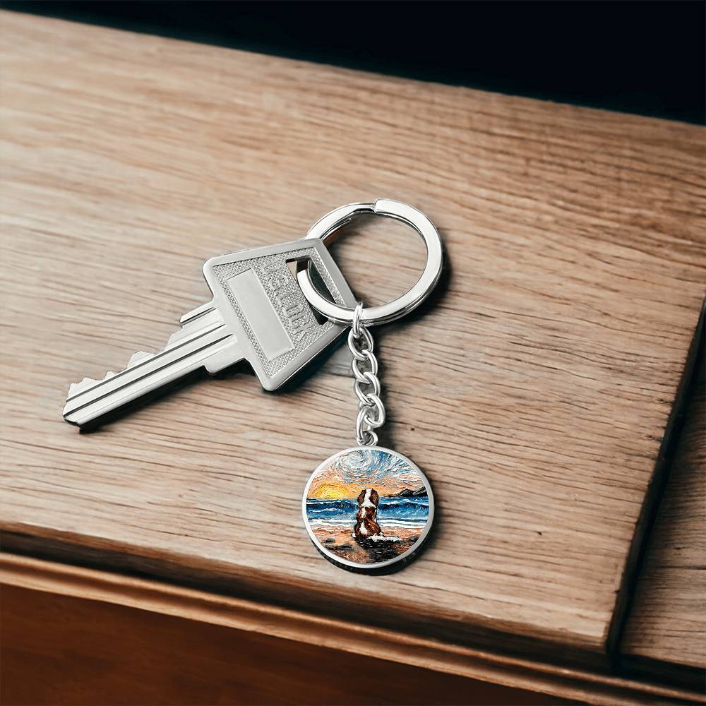 Beach Days - Blenheim Spaniel Round Keychain