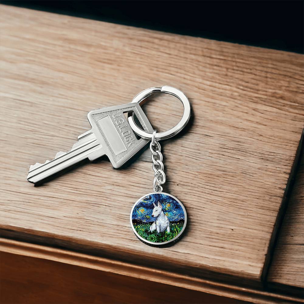 Bull Terrier Starry Night Round Keychain