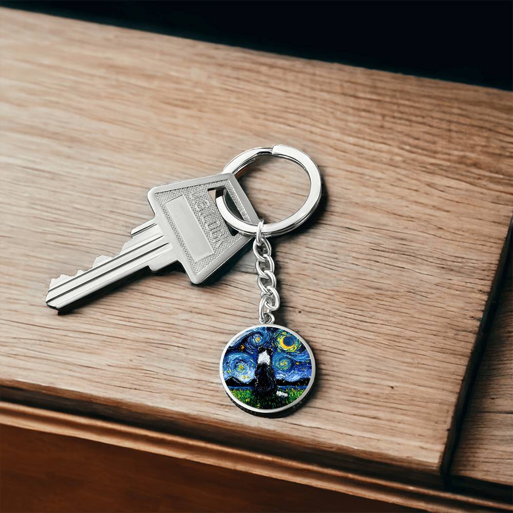 Border Collie Back Starry Night Round Keychain
