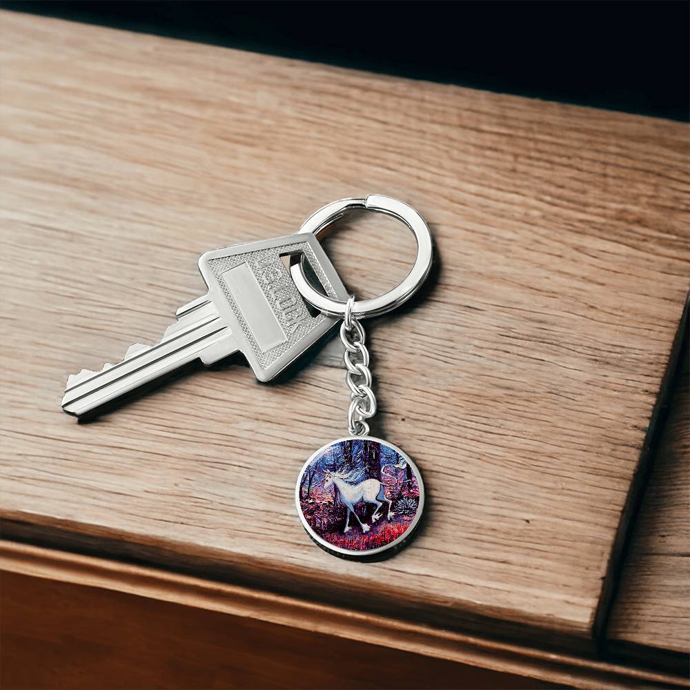 Unicorn Running Round Keychain