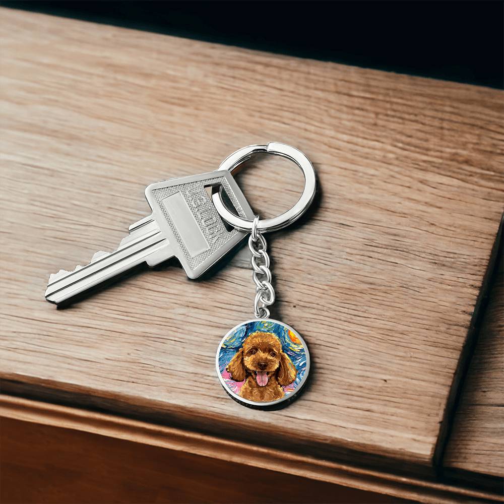 Apricot Poodle Portrait Starry Night Round Keychain