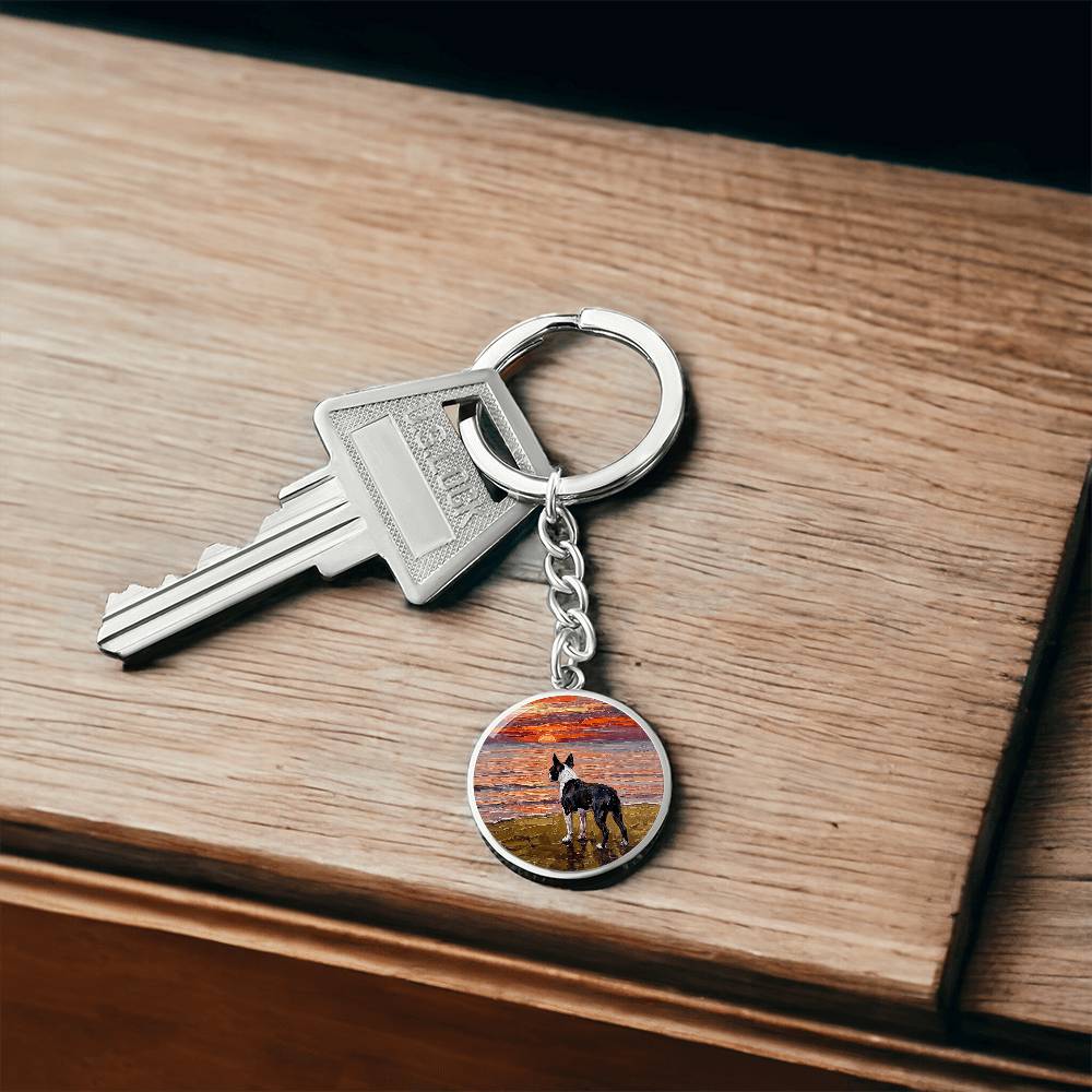 Beach Night - Boston Terrier Round Keychain