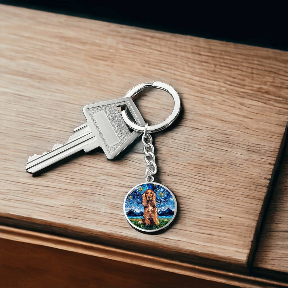 Red Cocker Spaniel Starry Night Round Keychain