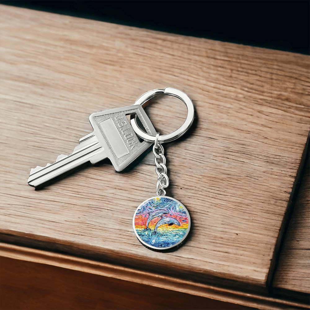 Dolphins Starry Night Round Keychain
