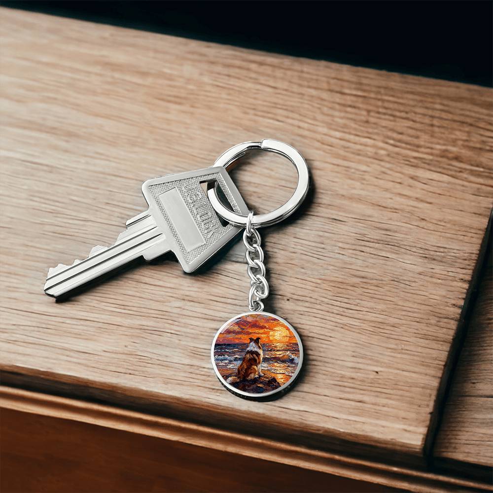 Beach Night - Collie Round Keychain