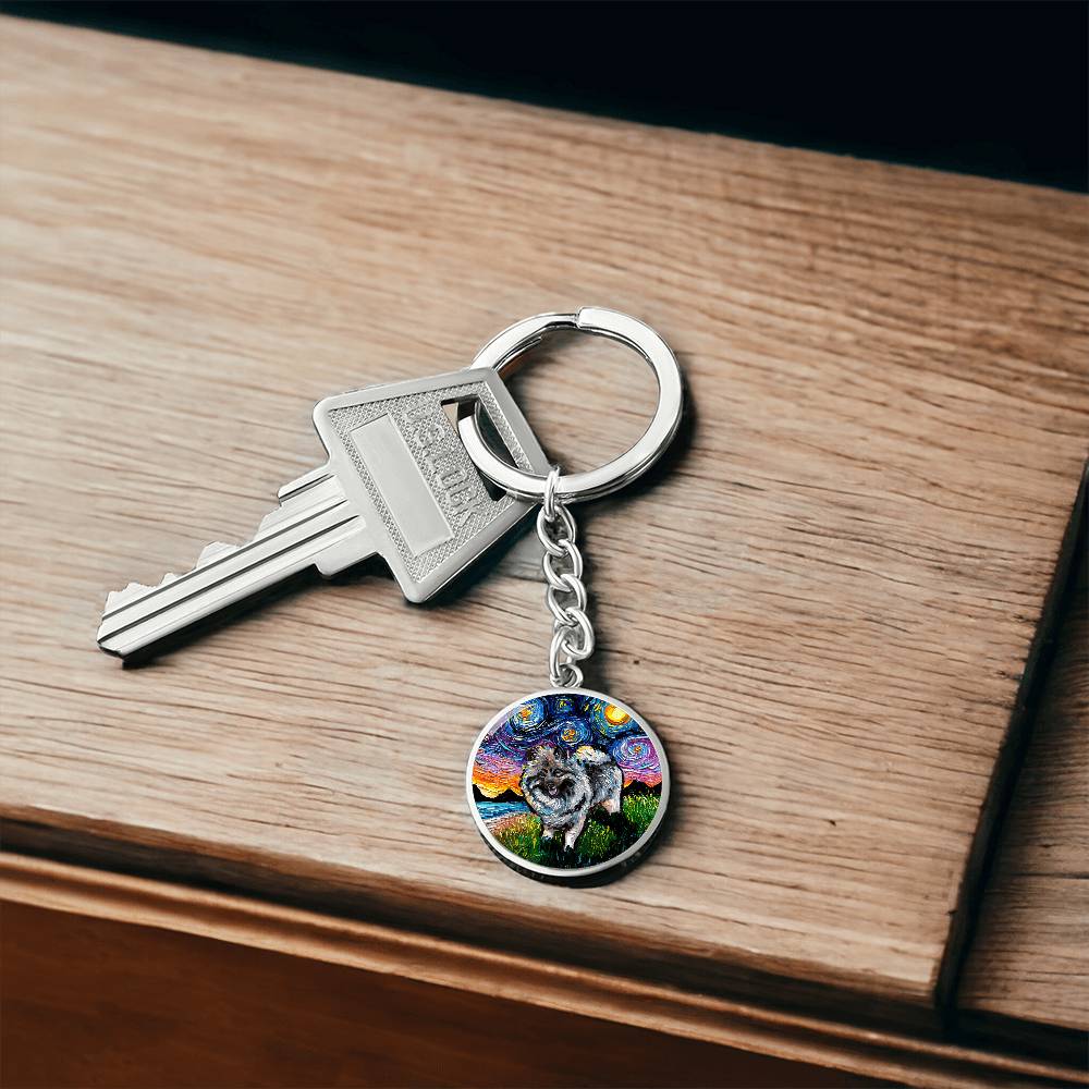 Keeshond Starry Night Round Keychain