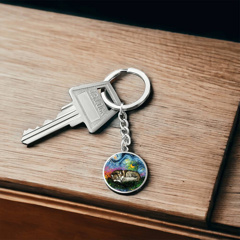 Sleeping Red Husky Round Keychain