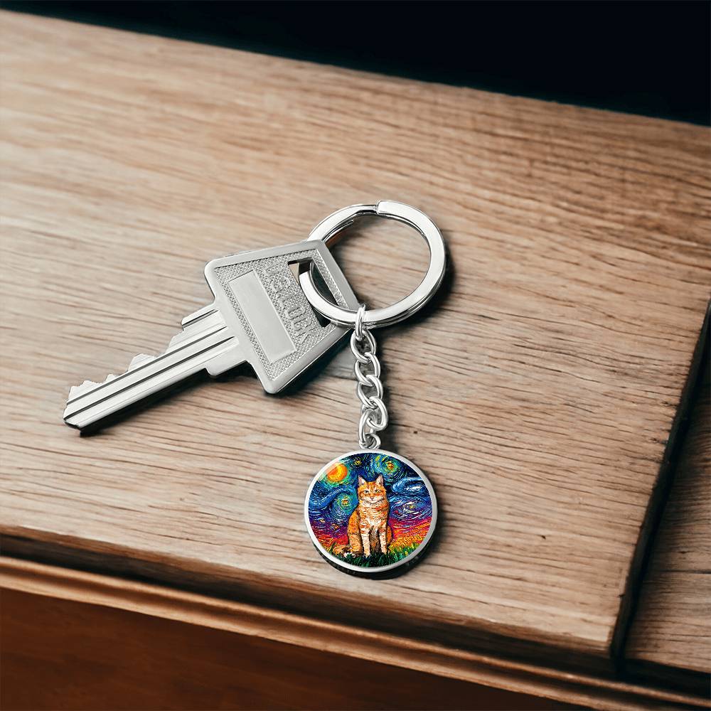 Orange Tabby Starry Night Round Keychain