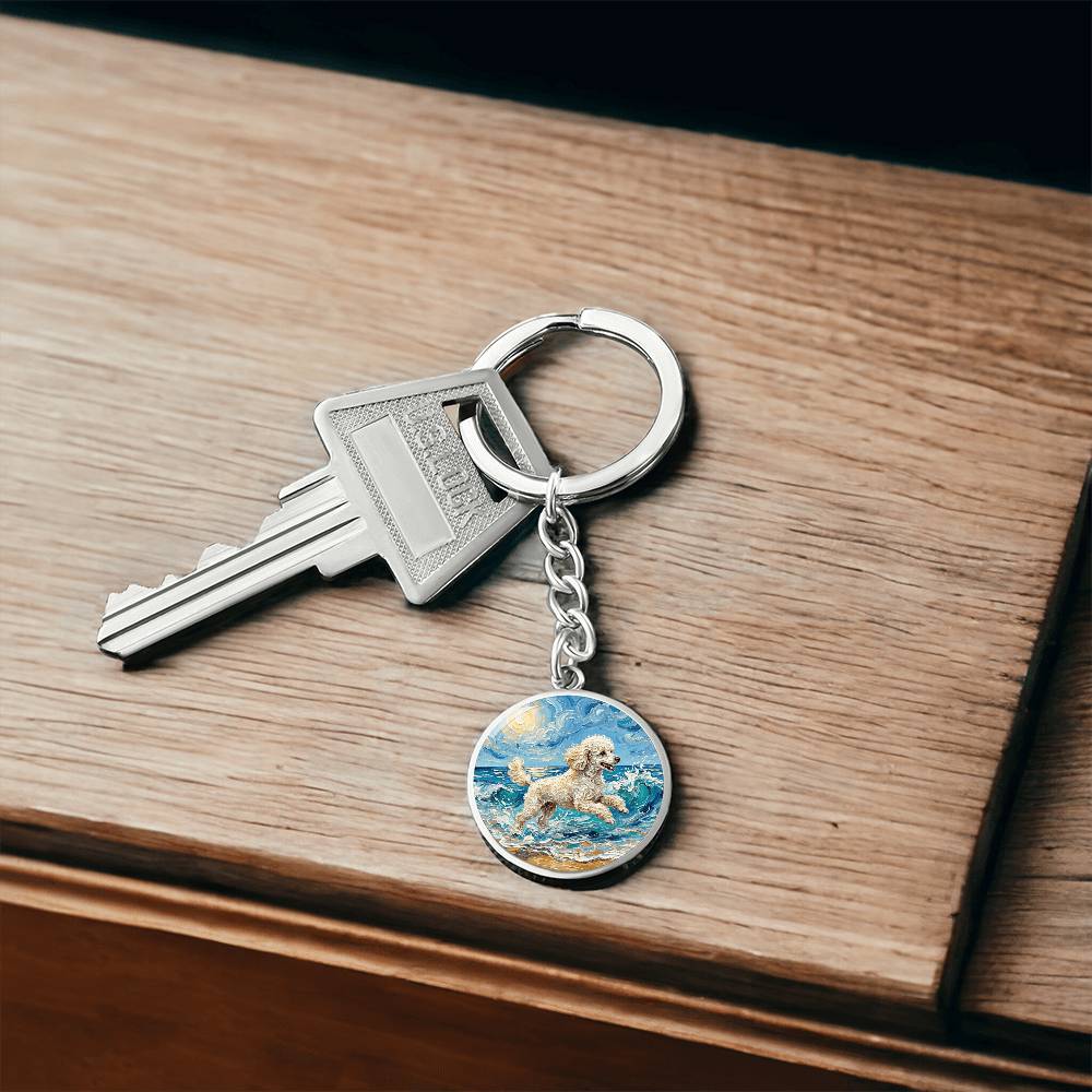 Beach Day - White Toy Poodle Round Keychain