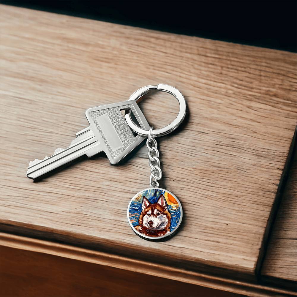 Red Husky Portrait Round Keychain
