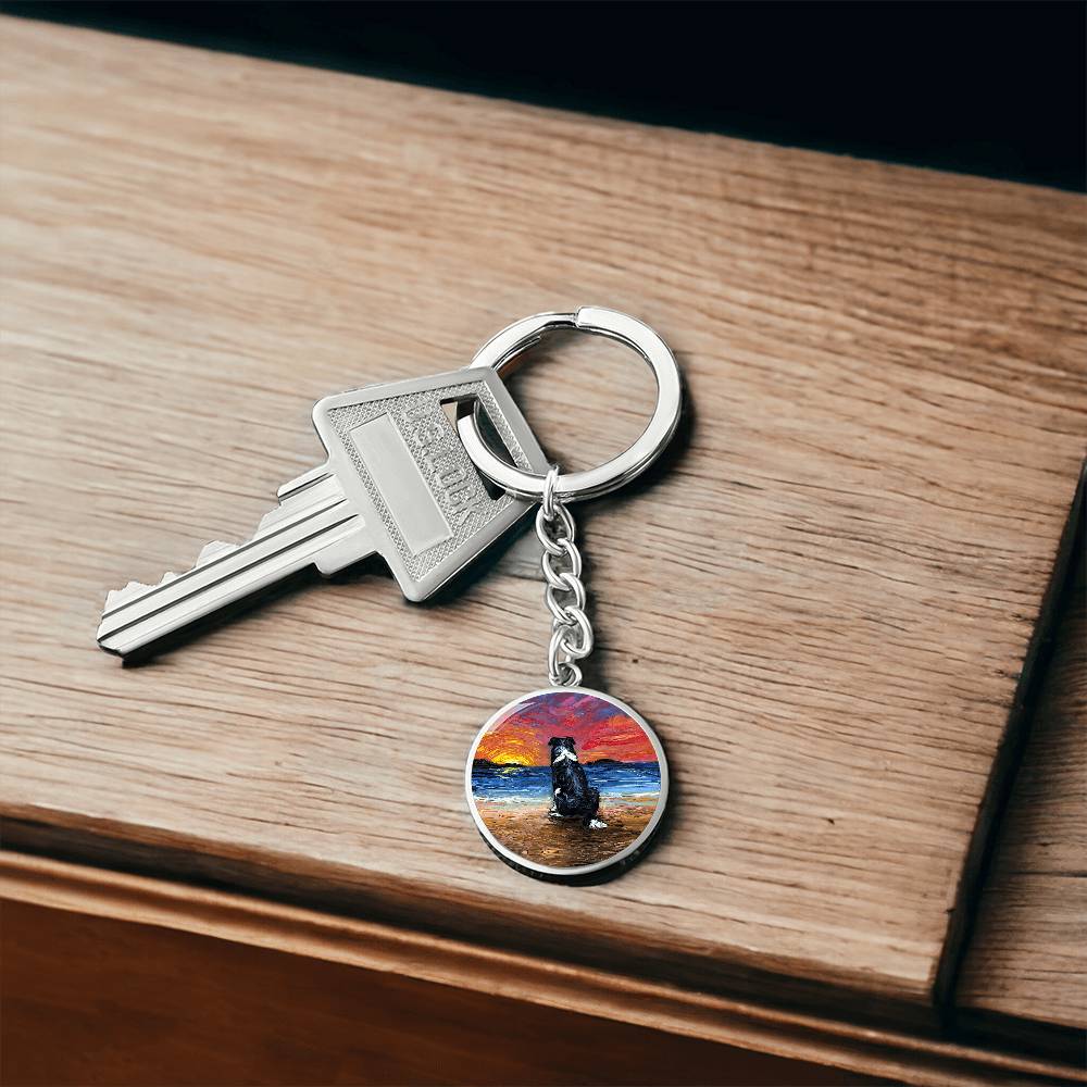 Beach Days - Border Collie Round Keychain