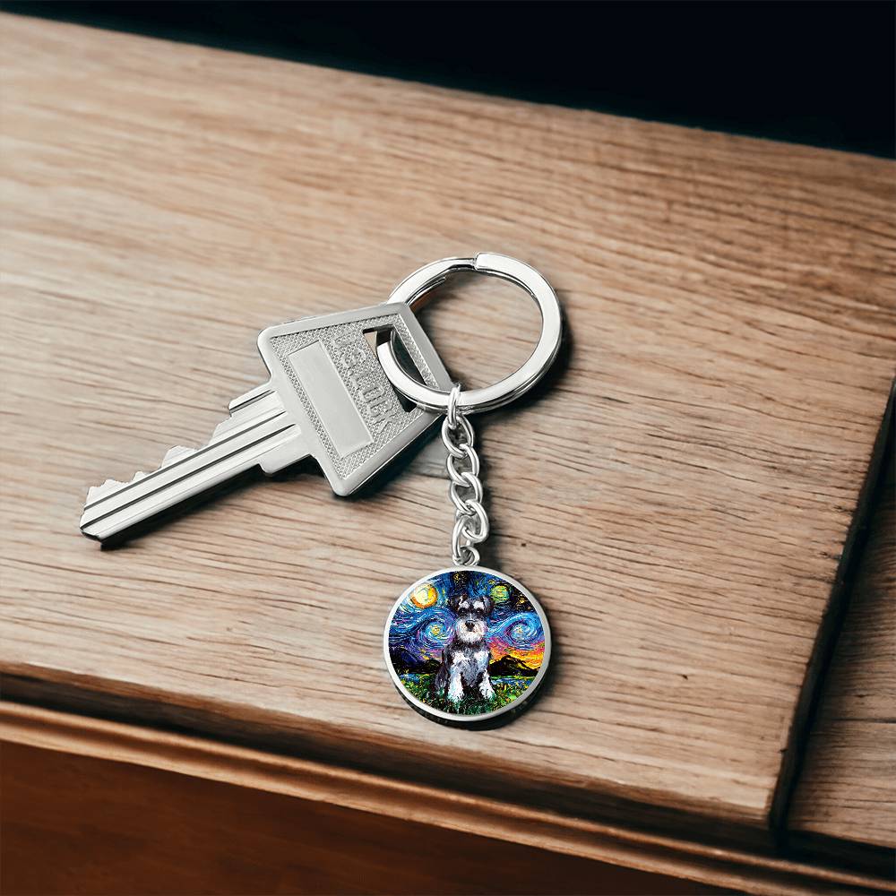 Schnauzer Starry Night Round Keychain