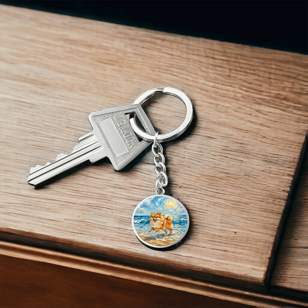 Beach Day - Pomeranian Round Keychain