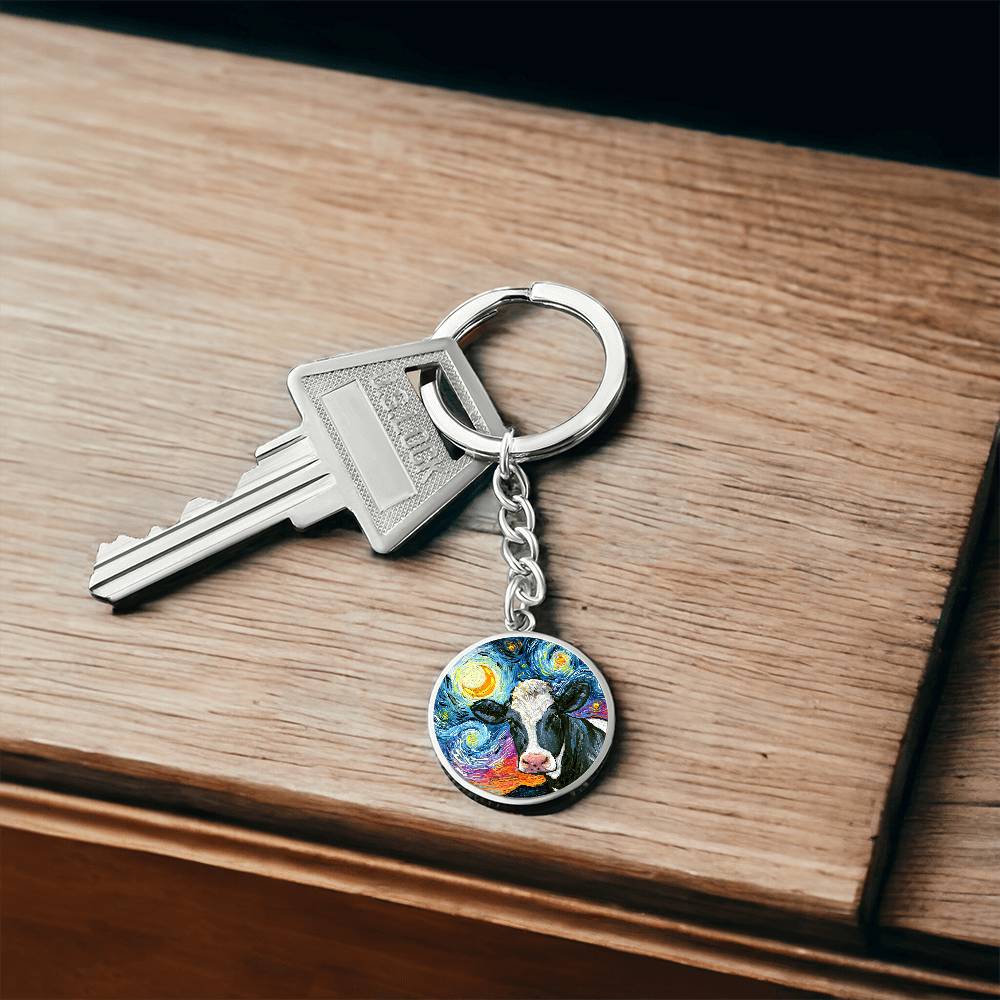 Holstein Starry Night Round Keychain