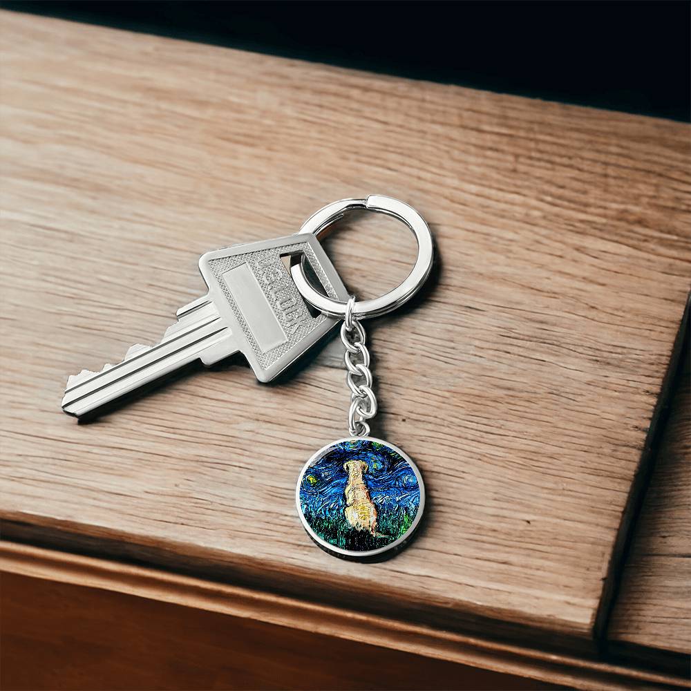 Yellow Labrador Back Starry Night Round Keychain