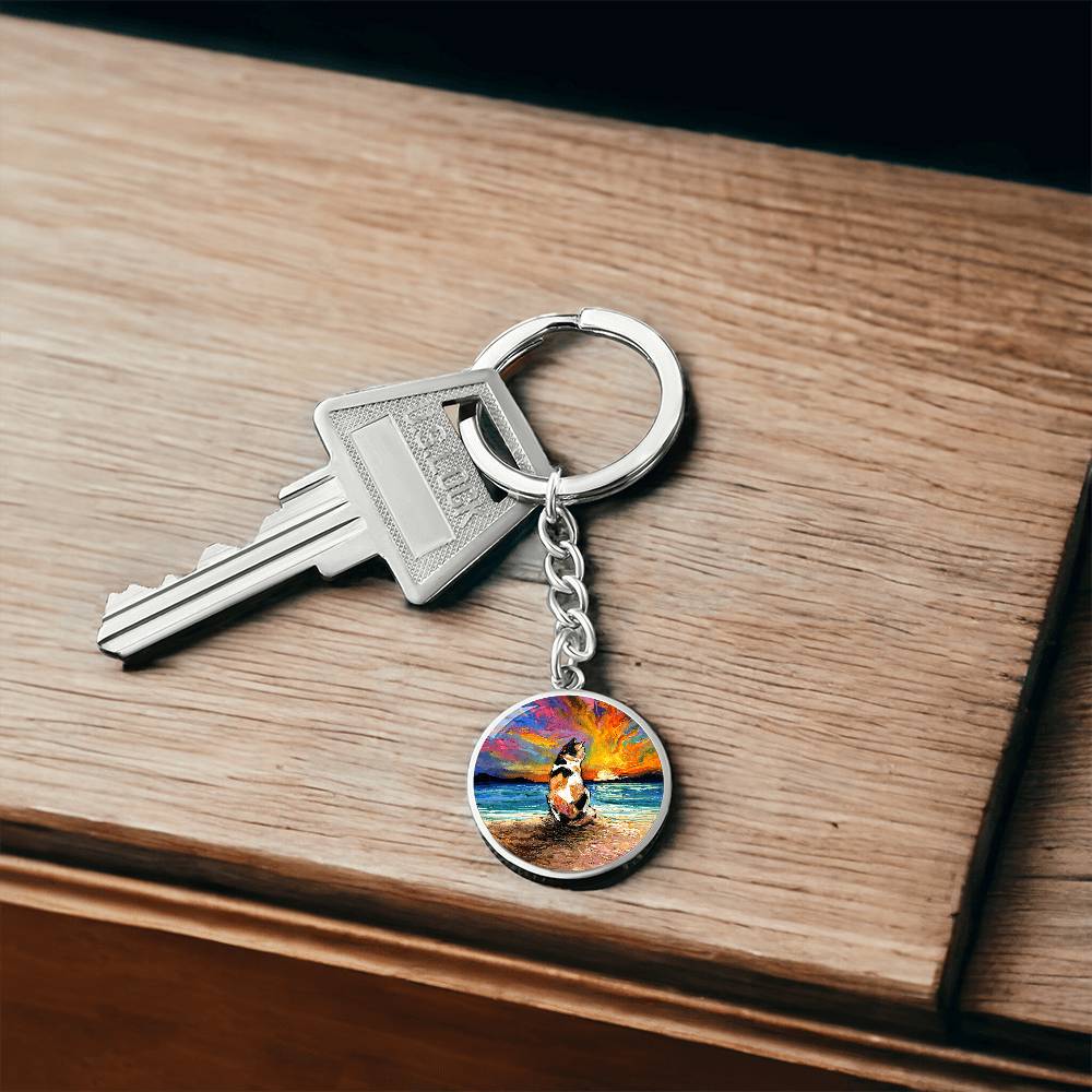 Beach Days - Calico Cat Round Keychain