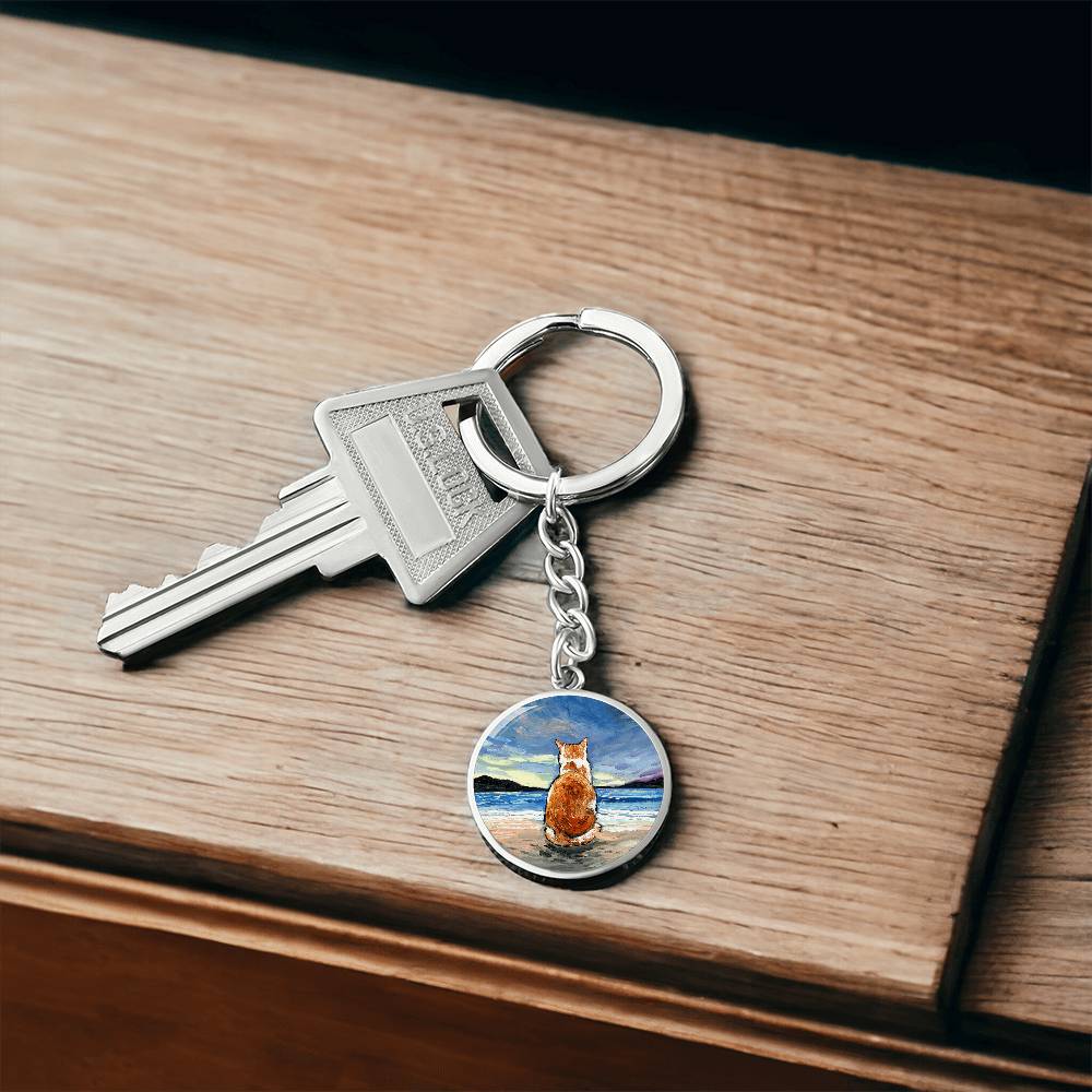 Beach Days - Orange and White Tabby Round Keychain