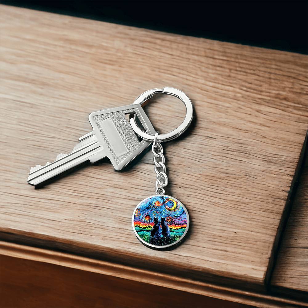 van Gogh's Cats Starry Night Round Keychain