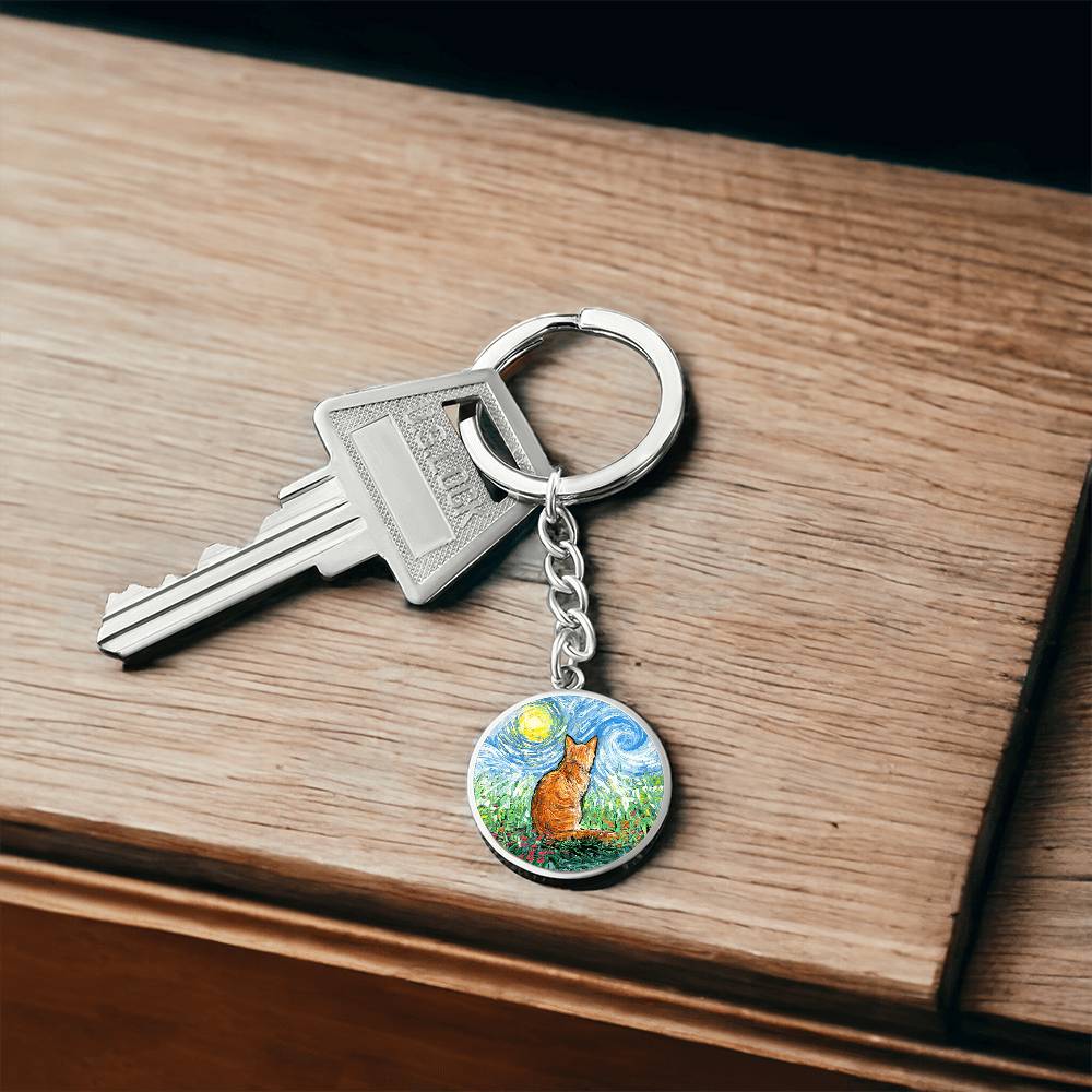 Orange Tabby Cat Spring Round Keychain