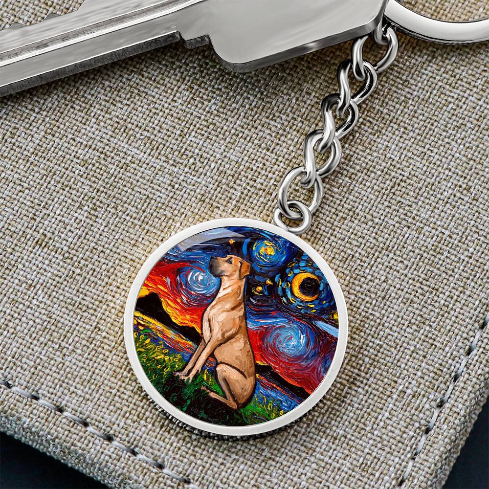 Fawn Great Dane Starry Night Round Keychain