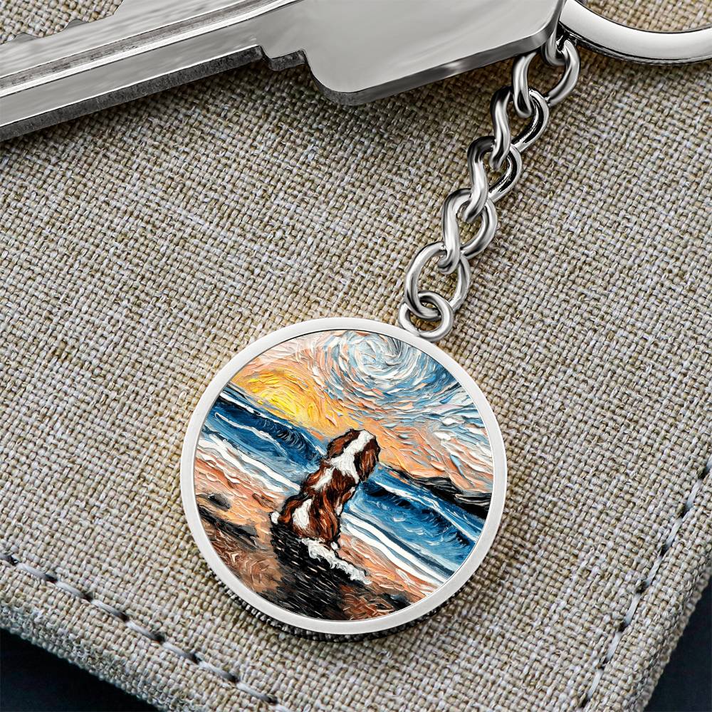 Beach Days - Blenheim Spaniel Round Keychain