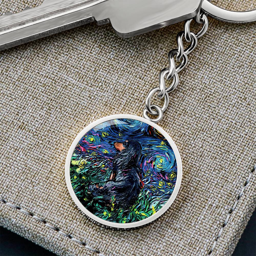 Black and Tan Long Hair Dachshund Round Keychain