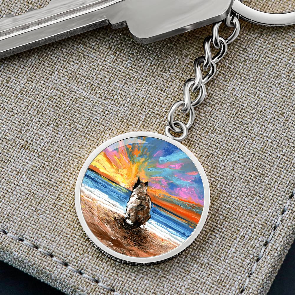 Beach Days - Snowshoe Cat Round Keychain