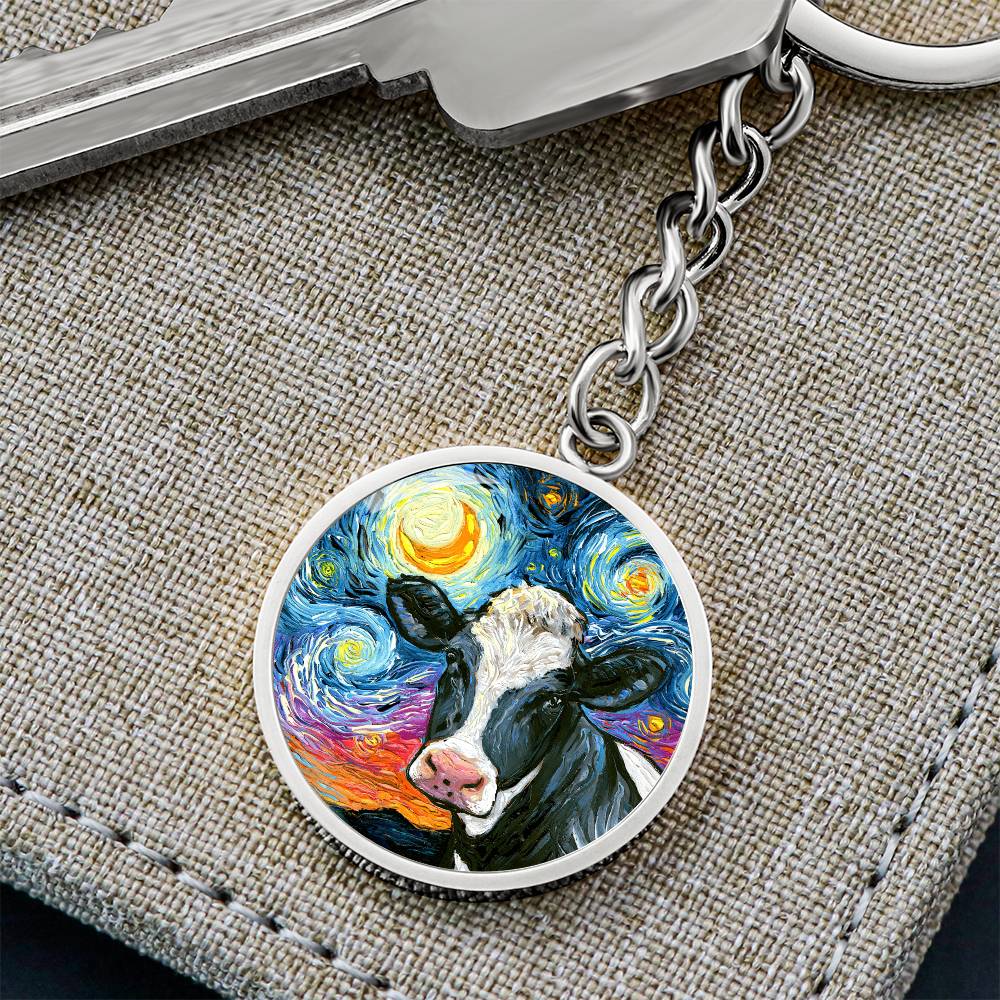 Holstein Starry Night Round Keychain