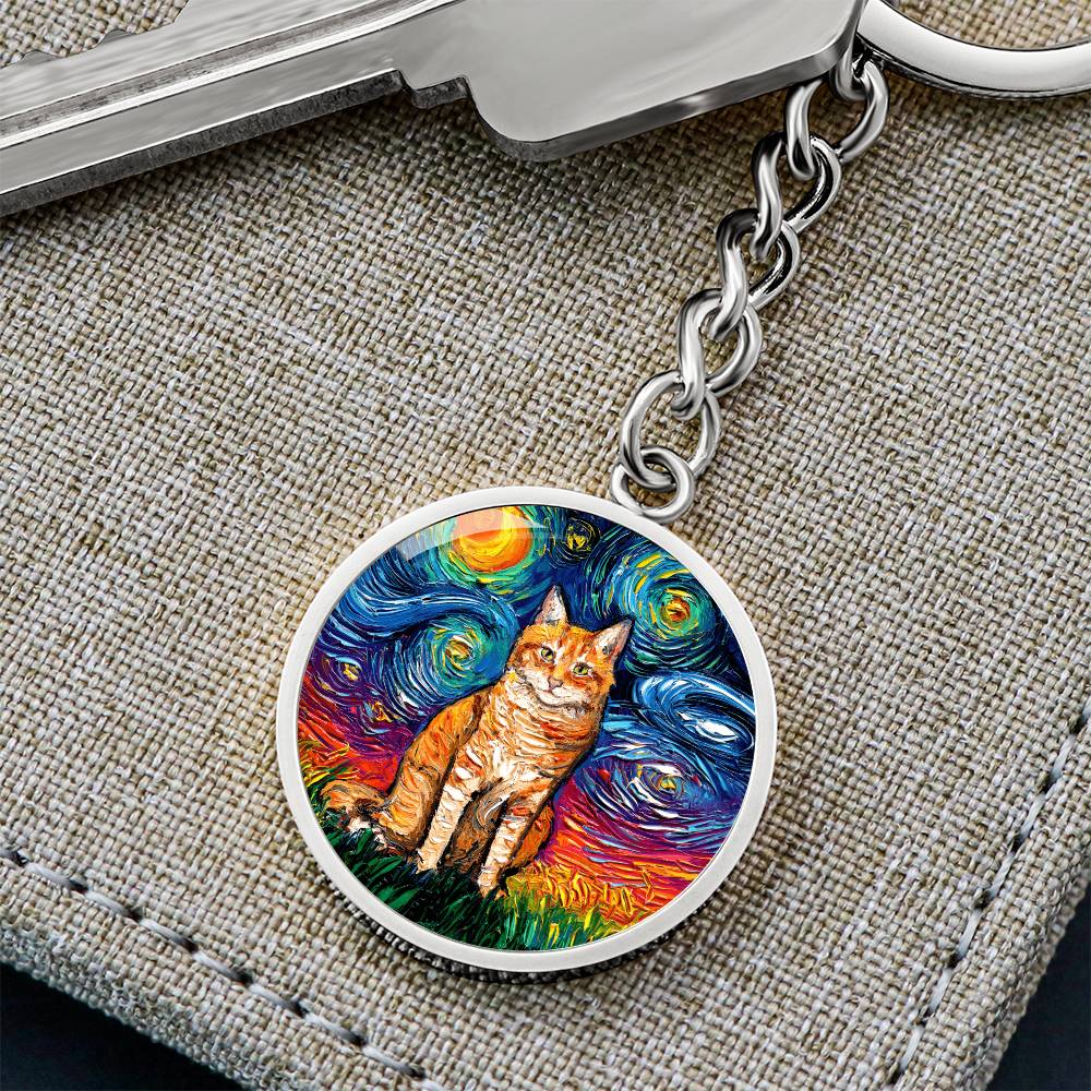 Orange Tabby Starry Night Round Keychain
